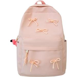 2026 Trendy Cute Bowknot Backpack for Women Laptop Daypack Y2k Preppy Aesthetic Backpack Kawaii Coquette Backpack (Pink)