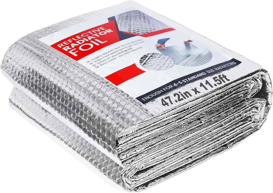 Reflective Insulation roll 47.2 in X 11.5 FT Double Reflective Bubble Insulation Sheet, Aluminum Foil Thermal Insulation Reflective Barrier for Windows, RoofGarage Door
