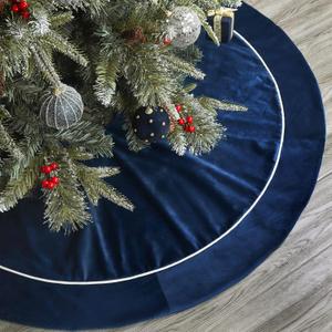 Christmas Tree Skirt, 48 inches Velvet Fur Plush Blue Tree Skirt, Xmas Tree Skirts for Merry Christmas Party Rustic Vintage Christmas Tree Decorations