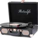 Record Player Wireless Portable Suitcase Vinyl Player with Built-in Speakers Retro Style Record Player for Vinyl Records 3-Speed RCA Line Out AUX in Vintage Turntable Upgrade Black