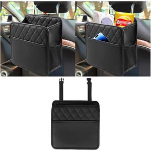 Mandark Car Seat Back Organizer, PU Leather Automotive Backseat Hanging Storage Pocket, Multipurpose Vehicle Travel Essentials Accessories for Kids & Adults, Universal for Most CarsBlack