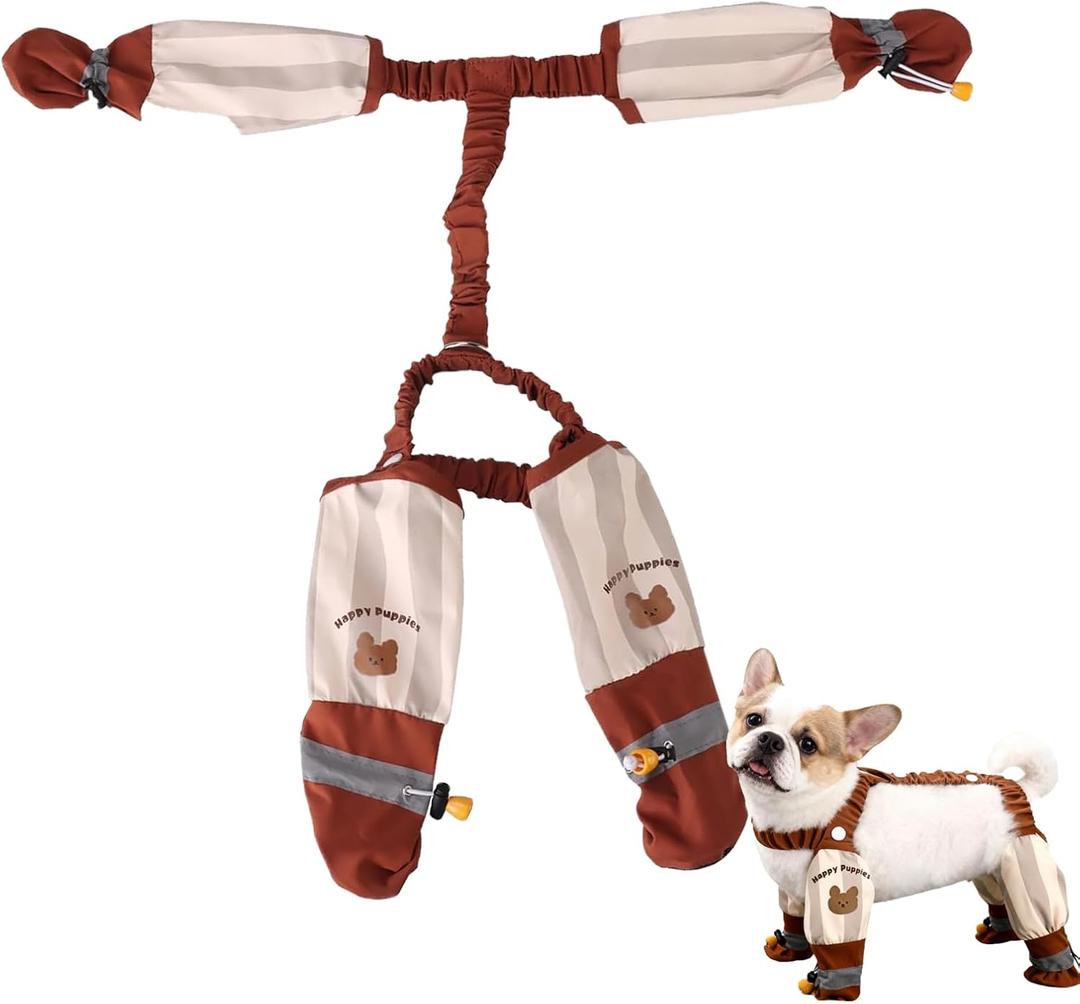 Anti Dust Pants with Shoes for Dogs Outdoor Anti Dirt Pants for Dogs in Rain/Snow/Hiking, Red and Beige(2XL)