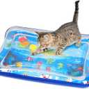 Cat Water Sensory Play Mat with Extra Protective Cover, Thickened Cat Water Mat Bed for Cats Dogs Kittens Puppies (Square Blue)