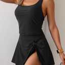 Eomenie Tankini Swimsuit for Women Tummy Control Two Piece Bathing Suit High Waisted Tank Top with Swim Skirt (Black, XL)