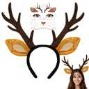 Deer Ears Antlers Headband & Face Tattoos Set for Deer Costume Women Adults - Cute Reindeer Antler Costumes Accessories, Halloween Christmas Animal Cosplay Party
