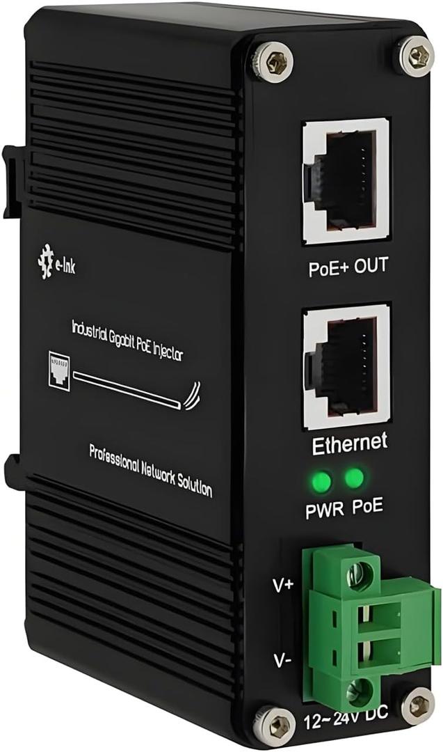 Industrial Gigabit Passive 24V PoE Injector Hardened PoE Adapter with 12-24V DC Input 24V PoE Output DIN- Rail /Wall Mount