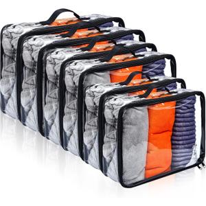 Hillban Pack of 6 Black Large Clear Travel Packing Cube 3 Sizes See Through PVC Organizer for Suitcase Multipurpose Pouch with Handle Vinyl Zippered Storage Bags Luggage Cube Organizer