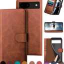 DuckSky for Google Pixel 8A Genuine Leather Wallet case RFID Blocking4 Credit Card HolderReal Leather Flip Folio Book Phone case Protective Cover Women Men for Pixel 8A case Light Brown