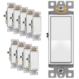 ENERLITES 3-Way Decorator Paddle Rocker Light Switch, Gloss Finish, Single Pole or Three Way, 3 Wire, Grounding Screw, Residential Grade, 15A 120V/277V, UL Listed, 93150-W-10PCS, White (7 Pack)