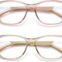 SKYOAK 2 Pack Trendy Progressive Multifocus Reading Glasses for Women, TR90 Lightweight Multifocal Readers with Flexible Temples, No-line Anti Blue Light Computer Eyeglasses (Pink & Off White, 2.0x)