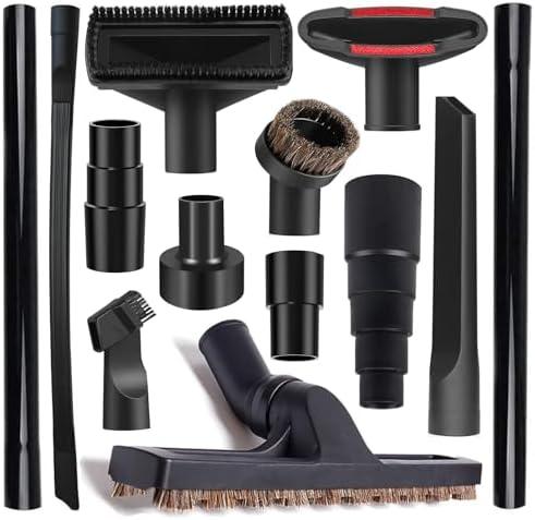 13Pcs Universal Vacuum Attachment Kit 1-1/4" Vacuum Hose Adapter Wet Dry Plastic Vacuum Cleaners Accessories with Extension Wand Horse Hair Brush Flexible Crevice Tool Adapter for Shop Vac Attachment