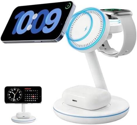 2026 3 in 1 Charging Station for Apple iPhone AirPods Watch with Mag-Safe Charger Wireless Charger Stand for iPhone 17 16 15 14 13 12 Series AirPods iWatch Series - Gifts for Wife & Husband(White)