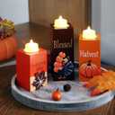 2 x BlcTec Fall Decorations for Home 3 PCS Wood Candle Holders with LED Tea Lights & 3D Carving Craft, Rustic Candle Centerpieces for Home, Table, Office, Tiered Tray Fall Decor Thanksgiving Decorations
