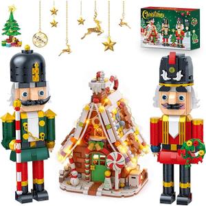 NUTAIN Christmas Gingerbread House&Nutcracker Building Set with LED Light，Xmas Decor Toy Gifts for Adults Kids Girls Boys Ages 8+ (1606 Pieces)