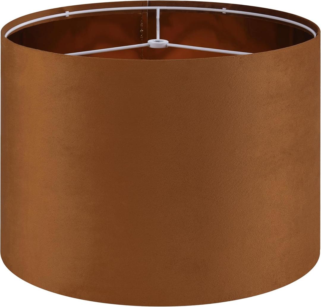 GO&SO Large Lampshade Replacement, Burnt Orange Velvet Drum Lamp Shades Set of 1-16" Top x 16" Bottom x 12" High(Spider)- Modern Fabric Lampshade for Floor Lamps, Table Lamp -Assembly Require