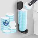 squish Disposable Toilet Brush Cleaning Kit with 16 Refills, Wall Mounted Toilet Brush with No Drilling Adhesive, Space Saving Toilet Cleaning System Kit