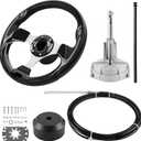 Boats Steering System, 10ft Cable Outboard Steering Kit 3/4"" Standard Tapered Shaft, Boat Steering Control Cable for Yachts, Fishing Boats and Other Watercraft - with Steering Wheel
