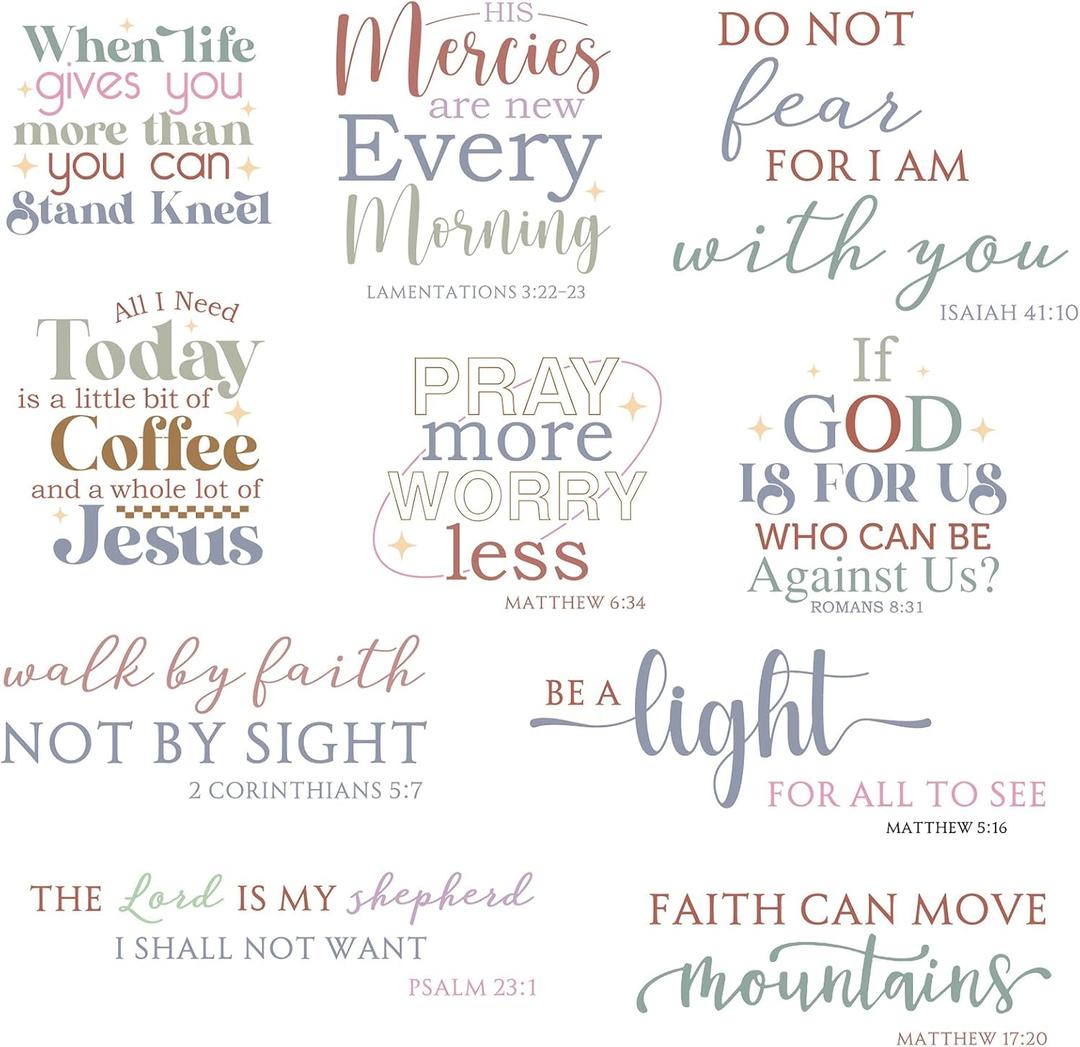 Kosiz 10 Pcs Bible Verse Wall Stickers Religious Scripture Inspirational Quote Wall Decals Motivational Christian Art Decor Peel and Stick for Bedroom Living Room Office Bathroom (Stylish Style)