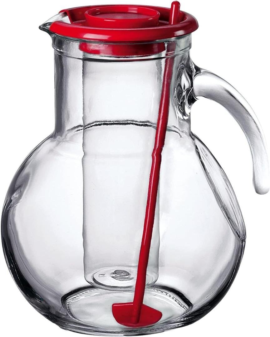 Bormioli Rocco Kufra Jug with Ice Container, Red Lid, 72 3/4 Ounce (67.8 Ounces)
