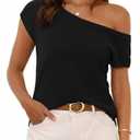 SUUKSESS Women Silk Cashmere Blend Off The Shoulder Tops Summer Lightweight Knit Trendy Sweaters Going Out Loose Fit Shirts (Black, X-Small)