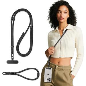 3-IN-1 Phone Lanyard+Wrist Strap Kit, Adjustable Phone Strap Crossbody for iPhone and Most Smartphones (Black)