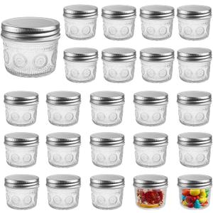 Amzcku 4 oz Glass Mason Jars with Regular Mouth Lids - 24-Pack Glass Canning Jars for Storage, Overnight Oats, Jam, Jelly, Honey, Beans, Spices, Wedding Favors, Shower Favors