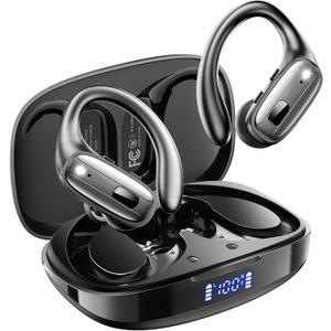 Wireless Earbuds, Sports Bluetooth 5.4 Headphones, Ear Buds with ENC Noise Canceling Mic, 80Hr Playtime Earphones, Palm-Sized, LED Power Display, IPX7 Waterproof Headset for Workout Running, Black