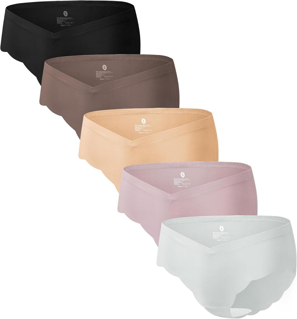 Angelhood 5 Pack Maternity Underwear Seamless, Pregnancy Postpartum Panties Wave Edge No Show Bikini Under Bump (Medium)
