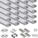 hunhun 20-Pack 3.3ft/1Meter U Shape LED Aluminum Channel System with Milky Cover, End Caps and Mounting Clips, Aluminum Profile for LED Strip Light Installations, Very Easy Installation