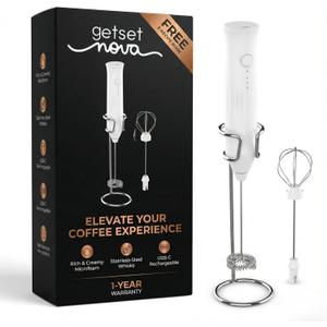 Milk Frother for Coffee, Rechargeable Electric Handheld Frother Wand with Dual Whisk, 3 Speed Settings, Fast Recharge, Powerful Motor, Handheld Mixer Electric with Stand (White)