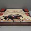Large 23 inches Horse Racing Board Game with 11 Luxury Metal Horses, Foldable Wood Horse Race Board Game with 2 Sets of Dice, 2 Boxes of Cards for Parties and Gambling