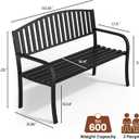 Garden Bench, 50" Outdoor Bench, 660LBS Wrought Iron Porch Bench, Patio Bench with Armrests for Garden Lawn or Yard, Black