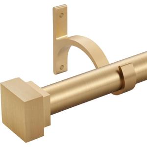 Single Curtain Rods for Windows 144 to 164 Inch(12-13.6ft),1 Inch Diameter Adjustable Heavy Duty Drapery Rods, with Modern Square Aluminum Alloy Finials, Warm Gold