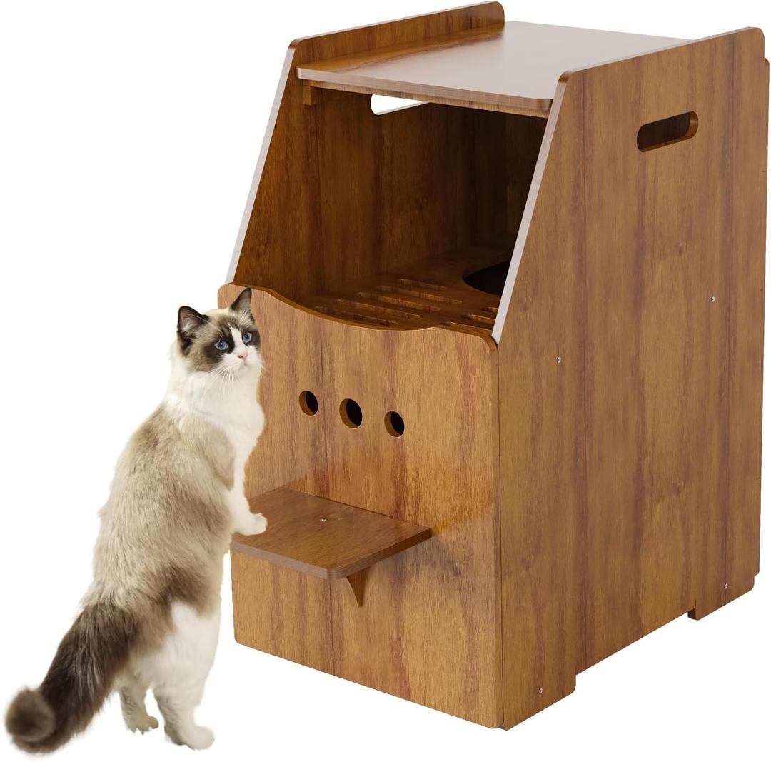 Cat Litter Box Enclosure,Enclosed Litter Boxes Cabinet,Top Entry Litter Box Enclosure,Tall Hiden Litter Furniture,Wood Cat Toilet with Filter and Stairs for Indoor Cats,Dog Proof (Brown) 21.65"L x 16.1"W x 28.7"H