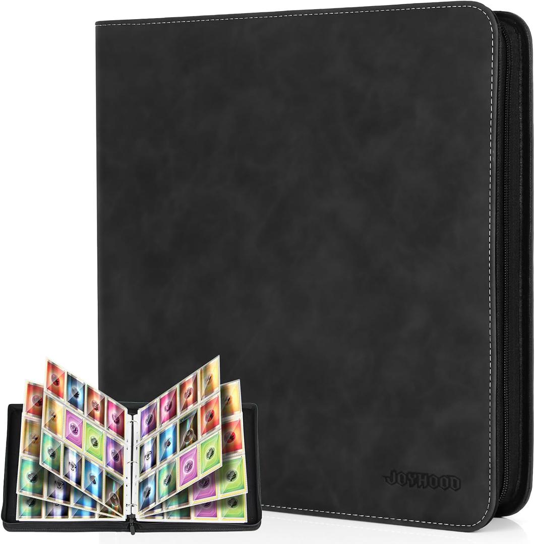 JoyHood Trading Card Binder, Sport Card Collection Binder compatible with TCG/PM/MTG/OPCG/YGO Cards, Card Album Holder Hold Up to 960 Cards (Dark, 12 Pockets)