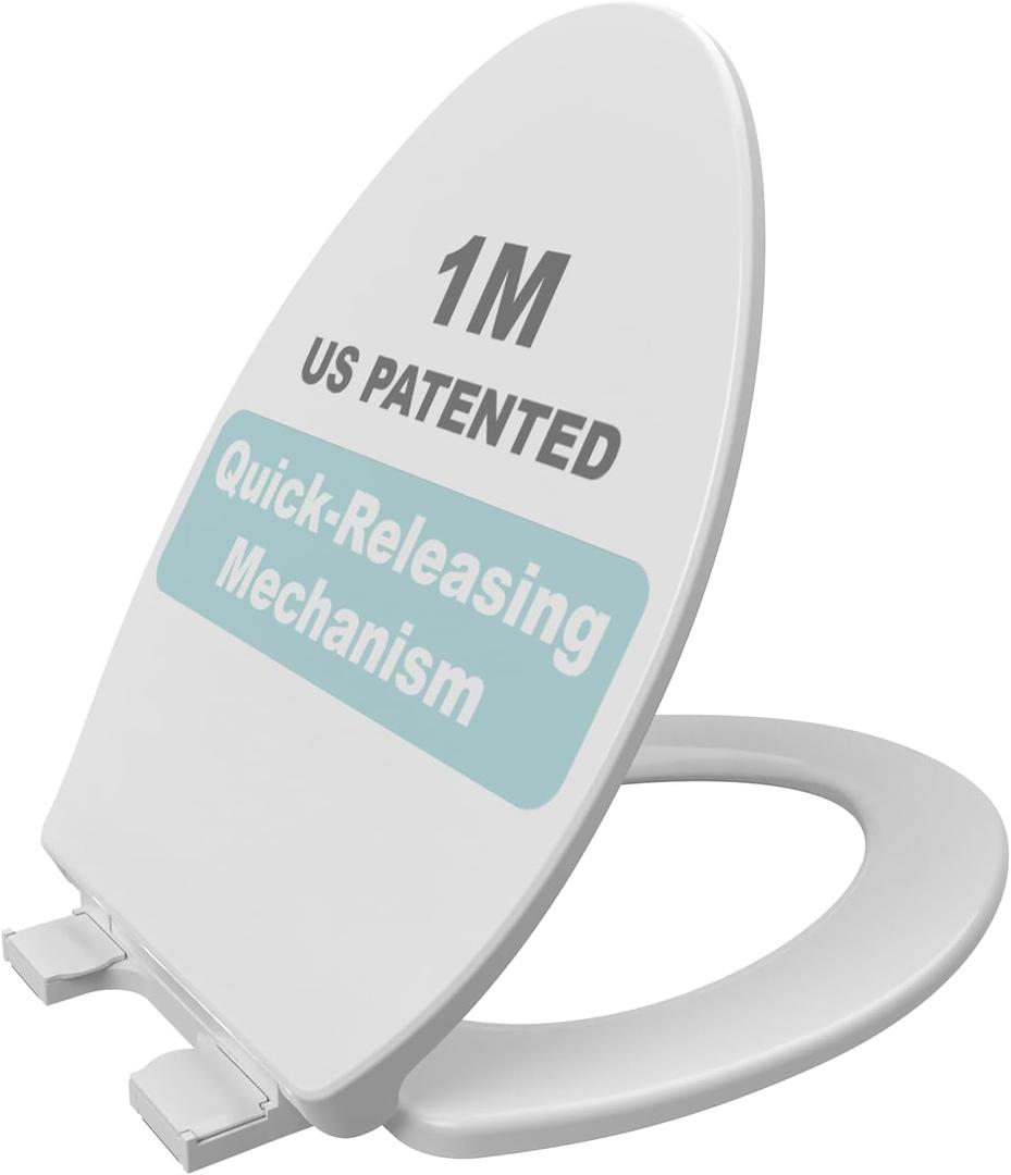 1M Family Toilet Seat, Patented Slow Close & Quick Releasing Technology, Anti-Wiggling, Easy to Install and Clean, Standard Elongated with Adult Seat Only (2 Pieces)