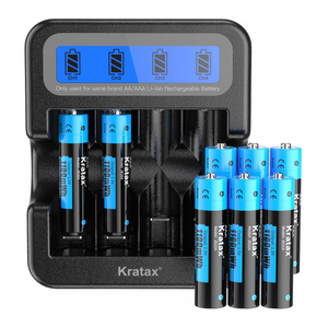 Kratax AAA Rechargeable Lithium Batteries, 12 pack 1.5V 1100mWh Li-ion Triple A Batteries with Intelligent Battery Charger, Constant Voltage Output, 1600 Cycles Long-Lasting for Household and Business