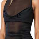 Sexy Pleated Ruched Crop Tank Tops for Women Mock Neck Sleeveless Mesh See Through Double Linery Tank Tops (Black)