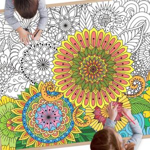 SICOHOME Mandala Coloring Tablecloth for Kids - 46x33 inch Giant Coloring Poster Art Craft for School Classroom Birthday Activities Party Supplies - Heart (1pcs)