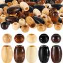 WILLBOND 130 Pieces Macrame Wooden Beads 10mm Hole Loose Beads with Hole for Macrame Making Kits Supplies Jewelry Bracelet Making Hair DIY Craft Handmade Decor(Black; Brown; Beige, Classic)