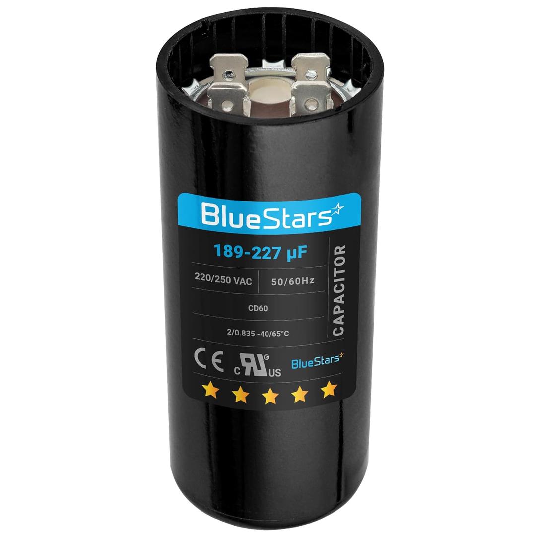 BlueStars Ultra Durable 189-227 uf/MFD 220-250 VAC Volts Round Start Capacitor 50/60 Hz AC Electric - Lot -1 - Exact Replacement of OEM Single Phase Motor Capacitors - Lifetime Up to 30.000 Hours