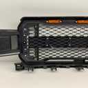 Front Grill Mesh Grille Replacement Compatible for Ford F 150 2018 2019 2020 with DRL & Turn Signal Lights and 3 Amber LED Lights(Matte Black)