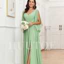 Women's Chiffon Mother of The Bride Dresses for Wedding V Neck Bridesmaid Dress with Sleeves Formal Evening Party Gown (Black)