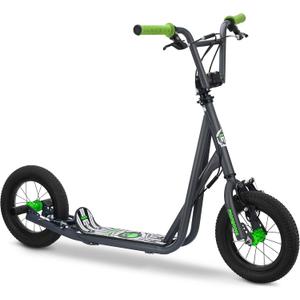 Mongoose Expo Kick Scooter, BMX-Style Handlebar & Brake Cable Rotor, Wide Foot Deck for Kids Youth Boys Girls Ages 6 and Up, Rear Axle Pegs, 12-Inch Air Tires, and Max. Weight of 175 lbs.