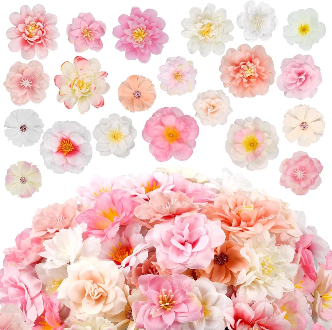 210 Pcs Mini Silk Flower Heads Small Pink Fake Rose Daisy Faux Flowers Bulk for Crafts Artificial Loose Fabric Flowers Heads Sunflower Bulk for Wedding Hair Cap Dresses Decorations (Light Pink Mixed)