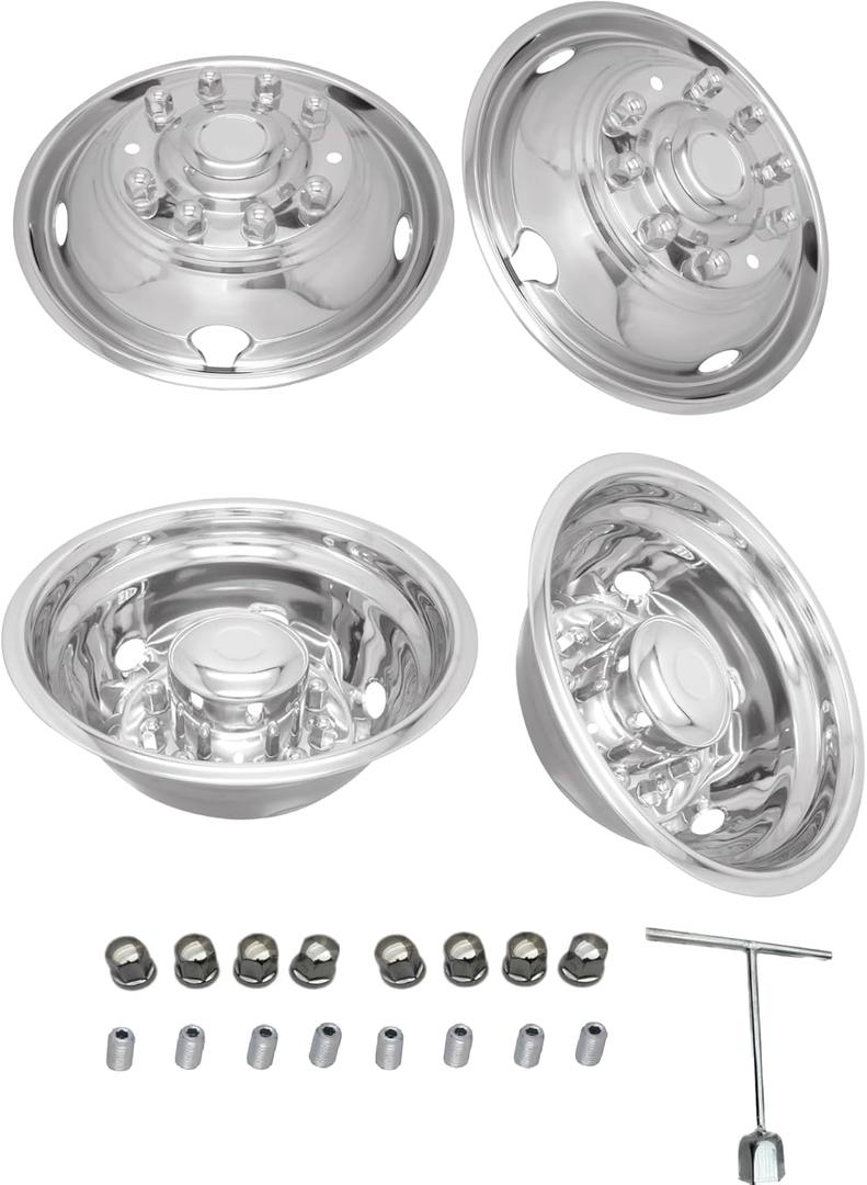 Hubcaps Well Suitable for 2012-2017/2019-2023 Dodge RAM 4500 5500 Truck Stainless Steel 304 Wheel Simulator 4PCS to 19.5 inches 10 LugNuts