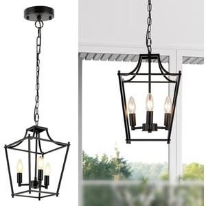Foucasal Lantern Pendant Light Black Pendant Light Fixtures 3-Light Black Lantern Pendant Lights, 9.4" Adjustable Farmhouse Pendant Lighting for Kitchen Island Dining Room Foyer