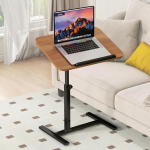 Adjustable Height C Shaped Side Table,360Swivel Overbed Table,Top Tilting Laptop Stand Table with Hidden Wheels,Mobile Couch End Tables that Slide under,Rolling TV Coffee Table for Sofa/Bed (wood)