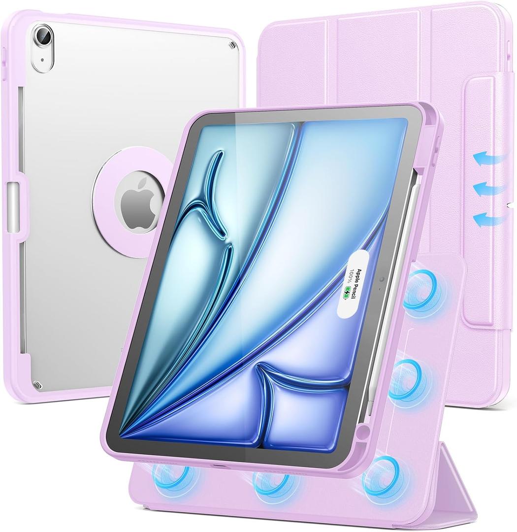 SPARIN Case for iPad Air 11 inch M3/ M2, iPad Air 7th/6th/5th/4th Gen (2025/2024/2022/2020) 10.9 inch,Case with Apple Pencil Holder, Detachable Magnetic Cover, Portrait and Landscape Stand, Purple