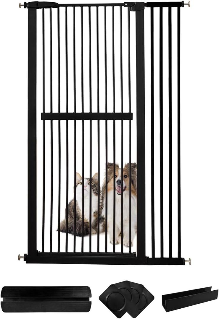 Lumizone Extra Tall Pet Gate 61.02" High Pressure Mounted 38.39"-42.51" Extra Wide (9 Sizes) 1.37" Gap for Cat Dog Children Stairs Doorway Hallway No Drilling Auto-Close (38.39"-42.51", Black)
